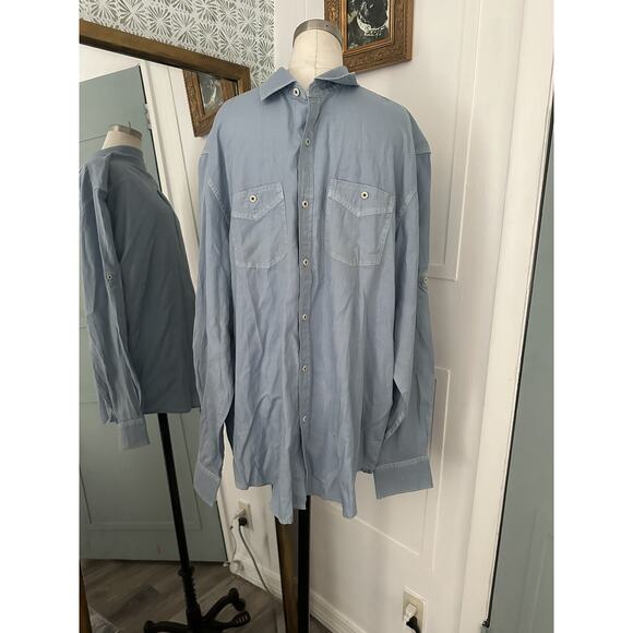 Tommy Bahama Jeans Mens XL Blue Island Modern Fit Button Up Long Sleeve Chambray - Picture 1 of 6